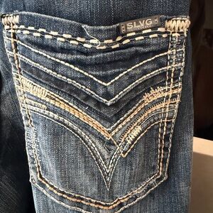 Salvage Dark Blue Embroidered Pocket Jeans